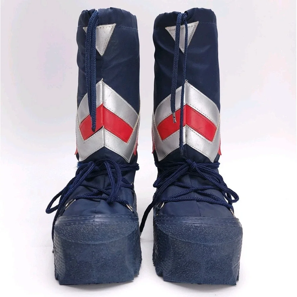 Vintage 80s Moon Boots Snow Retro Blue Silver Techno‎ Viking Napoleon Mens 9-10